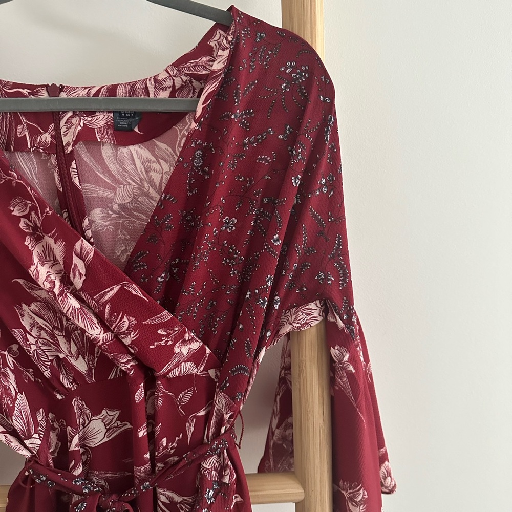 French Connection Frill Mini Wrap Dress in Deep Framboise in Size 4 - Picture 6 of 8